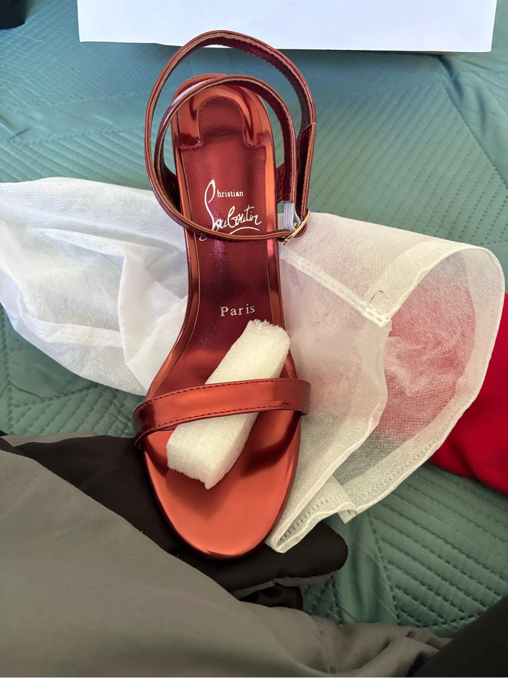 Christian Louboutin Metallic Copper-Red Ankle-Strap Heels - Picture 1 of 4